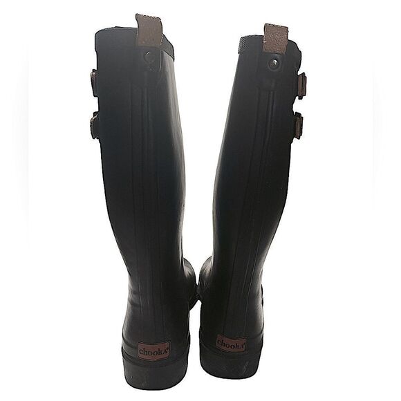 Chooka Top Solid Black Wm’s Sz 9 Double Buckle 13” Tall Slip On Rain Boots - Picture 4 of 6